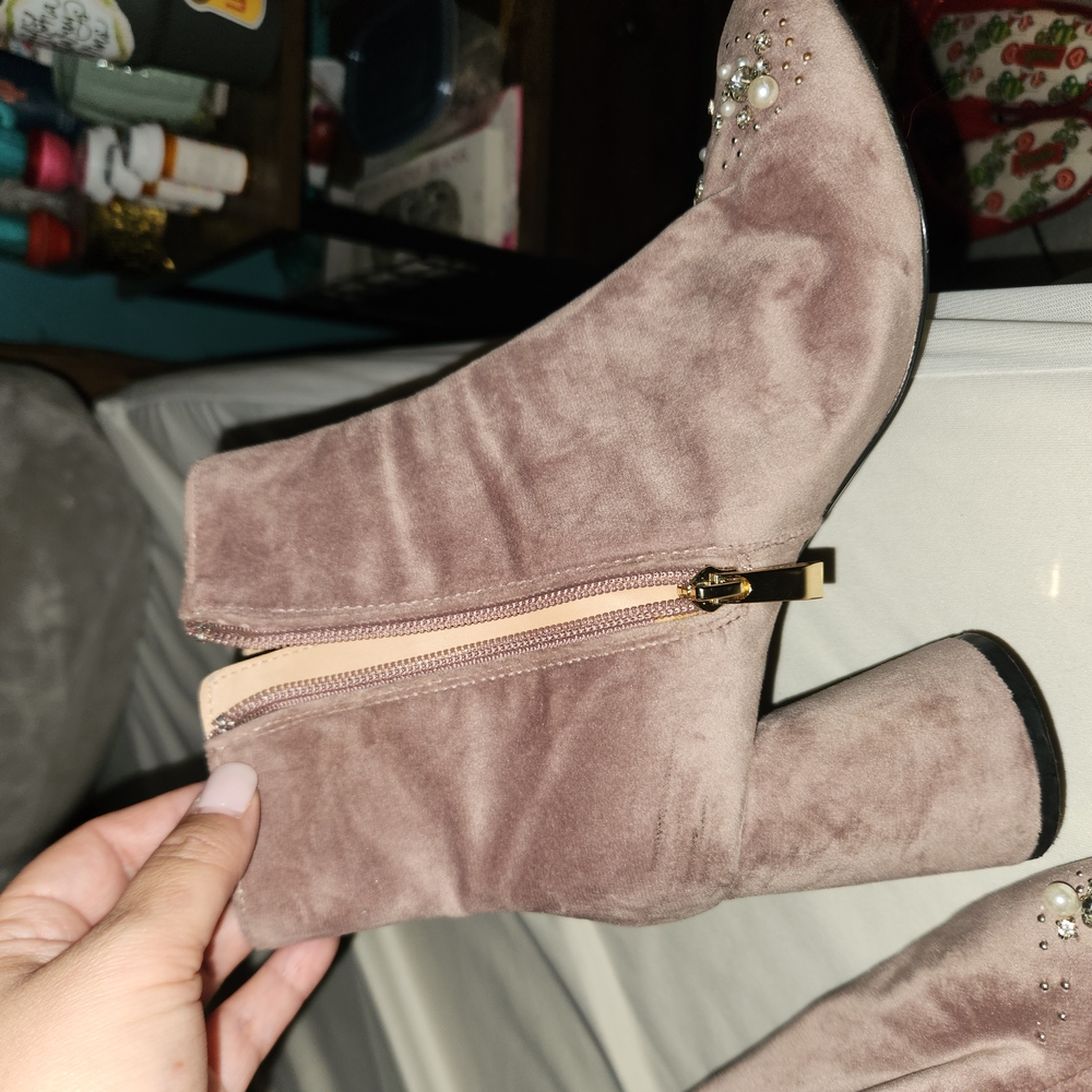 Zara Suede Embellished Velvet Ankle Boots - Picture 4 of 7